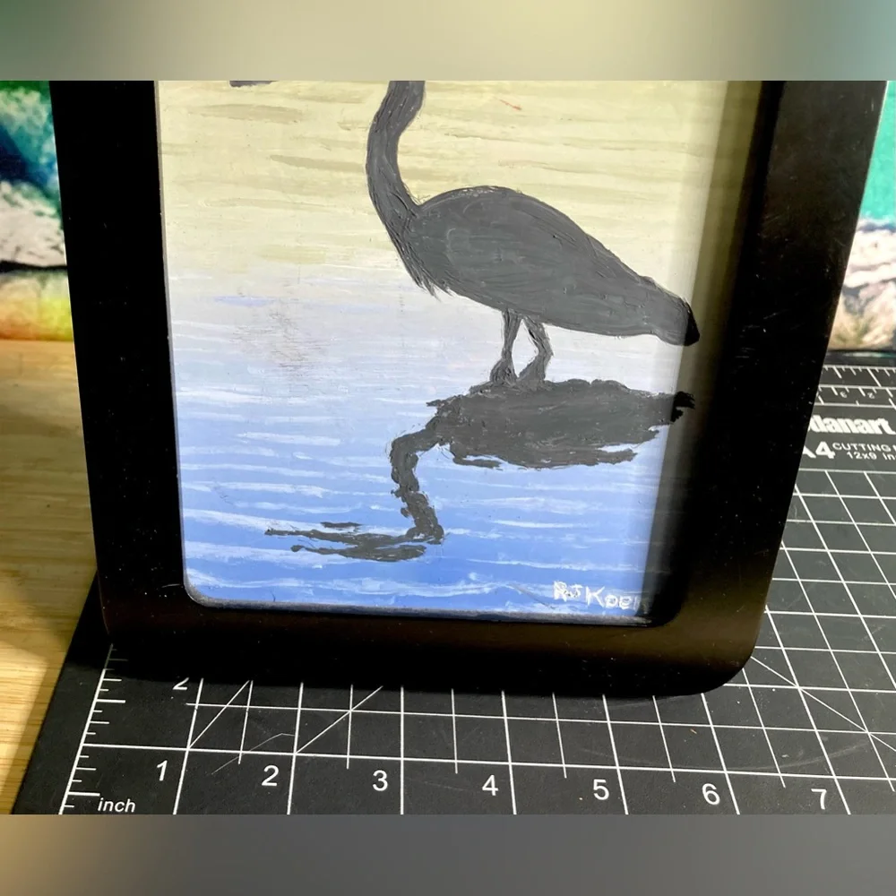 Small Waterscape Crane Painting